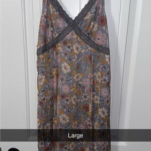 Floral Lace Trim Slip Dress - Large